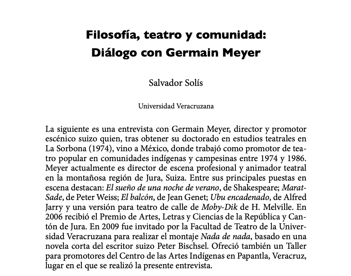 Testimonio | Filosofía, teatro y comunidad
